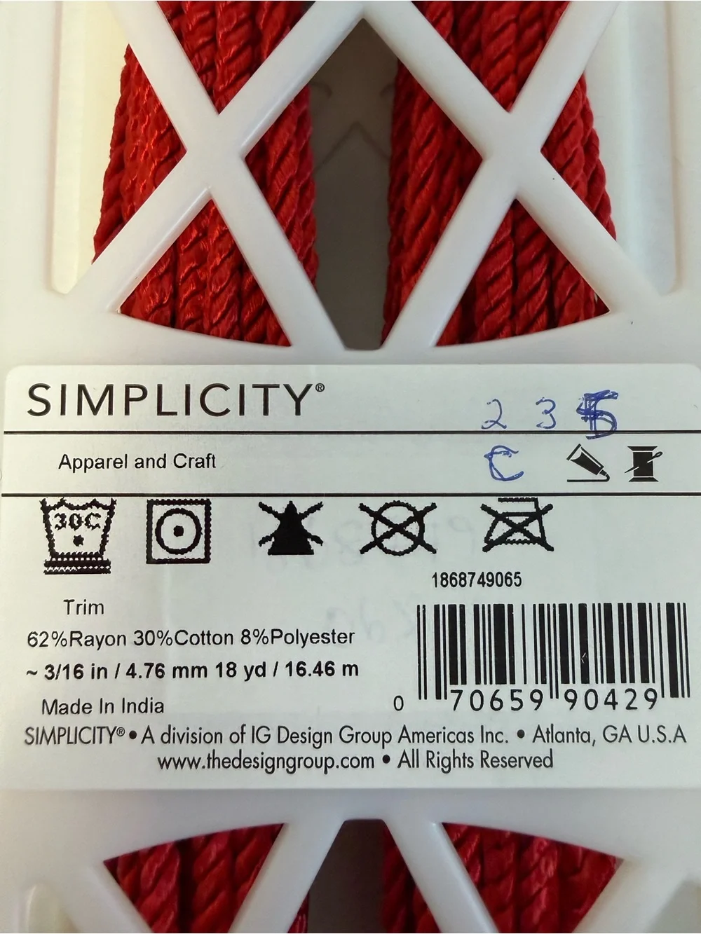 SIMPLICITY Six Decorative Cord Trim Spools NWT